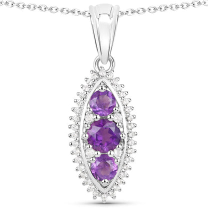 3.60 Carat Genuine Amethyst and White Topaz .925 Sterling Silver 3 Piece Jewelry Set (Ring, Earrings, and Pendant w/ Chain)