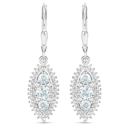 4.50 Carat Genuine Blue Topaz and White Topaz .925 Sterling Silver 3 Piece Jewelry Set (Ring, Earrings, and Pendant w/ Chain)
