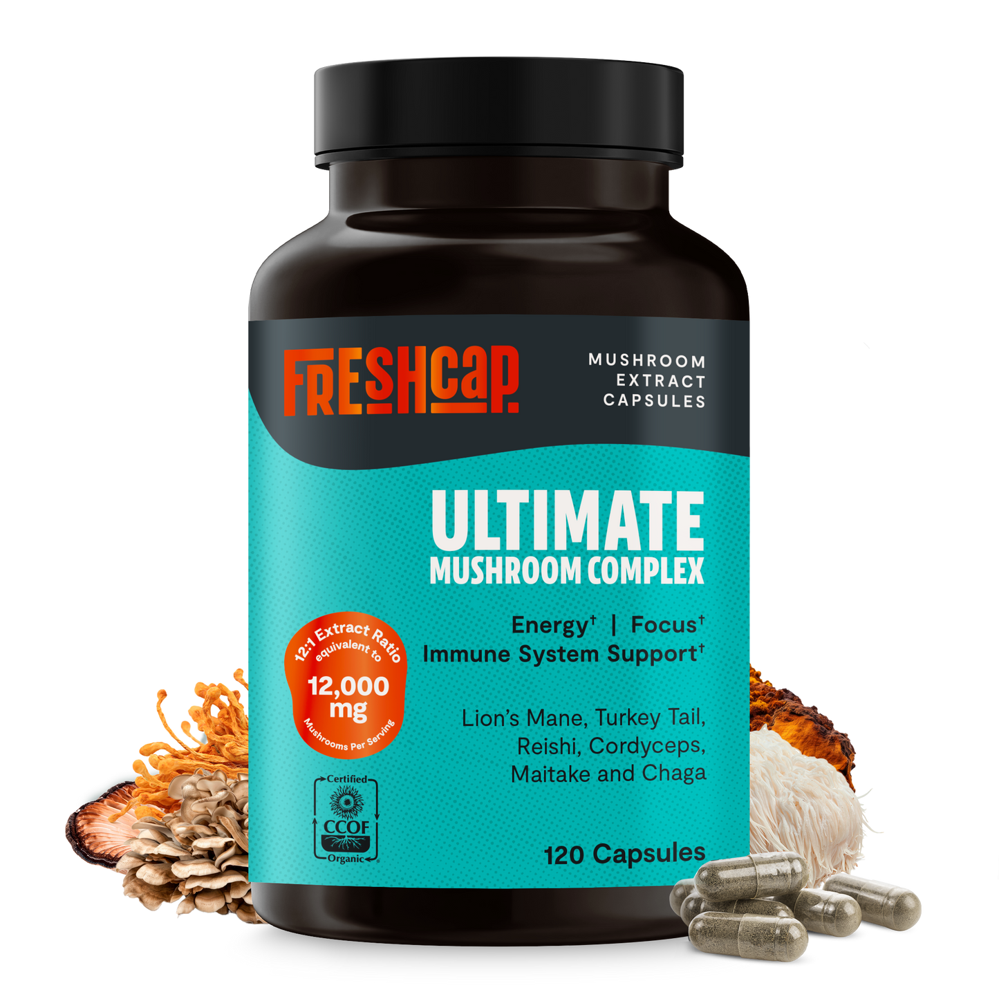 Organic Mushroom Complex Supplement Capsules